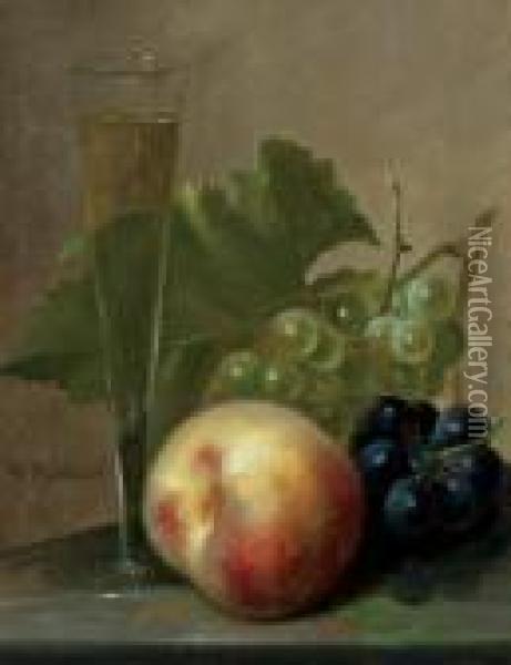 Still Life With Peach, Grapes And Wine Oil Painting - Arnoud Wydeveld