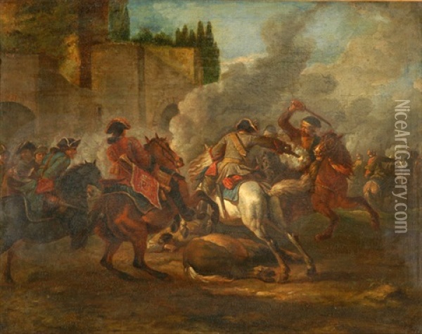 Schlacht Der Kaiserlichen Truppen Gegen Die Turken Oil Painting - Jan van Huchtenburg