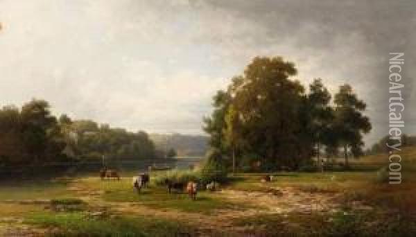 In The Meadows Near Traunstein In Bavaria Oil Painting - Rudolf Poppel