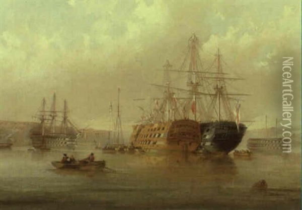 Ships Lying In The Tamar River Oil Painting - Nicholas Condy