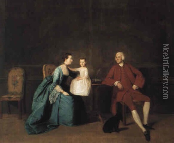 Portrait Of Christopher Fawcett, His Wife Winifred And Son Oil Painting - John Thomas (Seaton) Seton