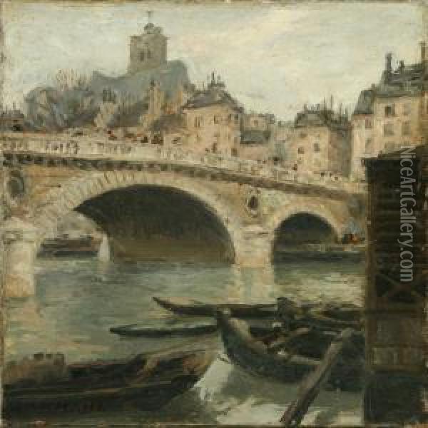 View From Pont Louis Philippe, Paris Oil Painting - Marius Hammann