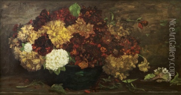Still Life (study Of Flowers) Oil Painting - William John Hennessy