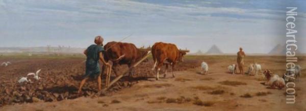 Egyptian Ploughing Scene Oil Painting - Frederick Goodall
