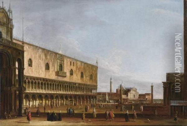 Venice, A View Of The Piazzetta 
From Piazza San Marco, With San Giorgio Maggiore In The Distance And The
 Palazzo Ducale To The Left Oil Painting - Apollonio Domenichini