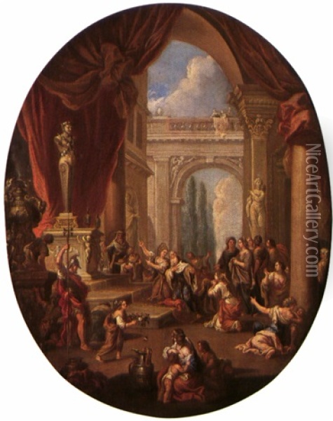 Priamo Sacrifica Agli Dei Oil Painting - Giovanni Paolo Panini