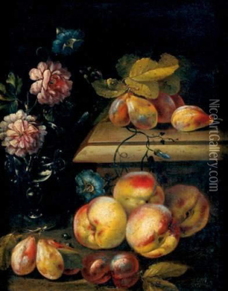 Nature Morte De Fleurs Et De Fruits Oil Painting - Christian Berentz