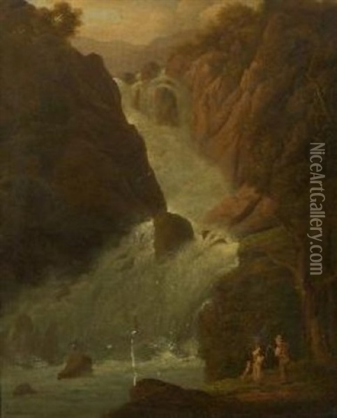 Bauernpaar Mit Hund Bei Einem Wasserfall Oil Painting - Anton Albers the Elder