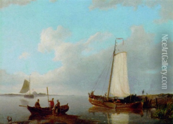 Barges On The Scheldt Oil Painting - Pieter Cornelis Dommershuijzen