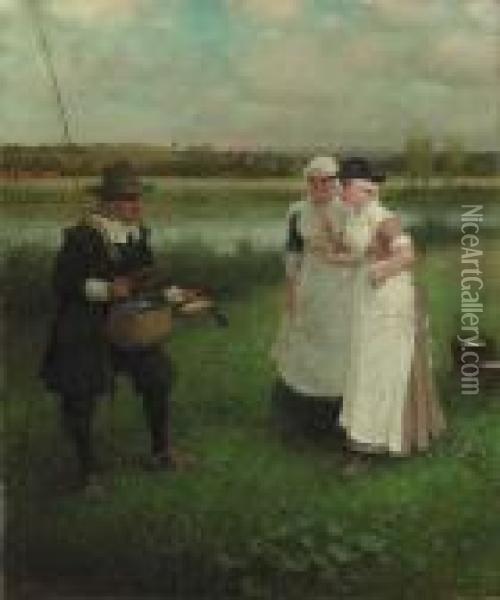 Izaak Walton And The Milkmaids Oil Painting - George Henry Boughton