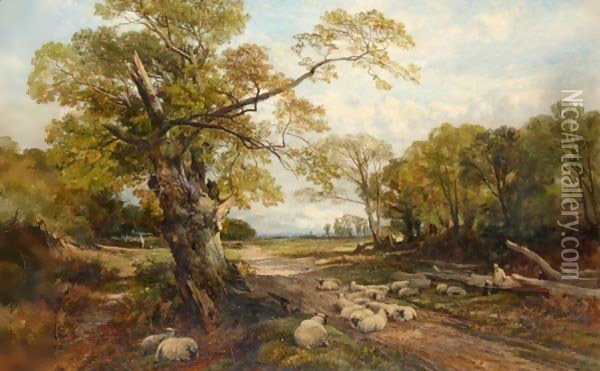 Shepherd Resting With His Flock Oil Painting - Frederick William Hulme