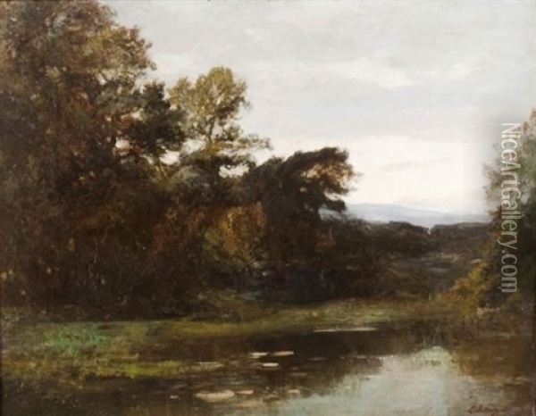 Paysage Au Bord De Riviere Oil Painting - Louis-Auguste Auguin