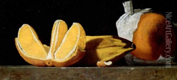 Sustenance, A Still Life With Oranges And A Banana Oil Painting - John Frederick Peto