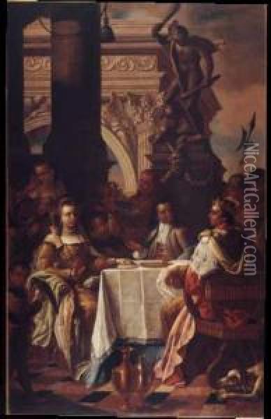 Il Banchetto Di Antonio E Cleopatra Oil Painting - Antonio Domenico Triva