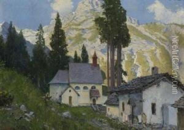 Kirchdorf Im Gebirge. Oil Painting - Karl Hofmann