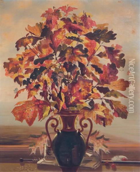Still Life With Autumn Leaves Oil Painting - Taylor Buzzell