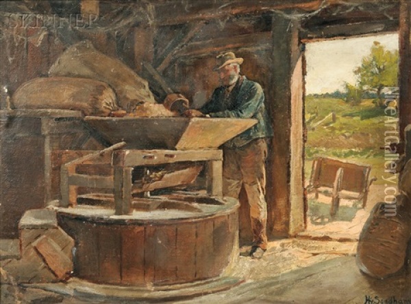 The Village Mill Oil Painting - Henry Sandham