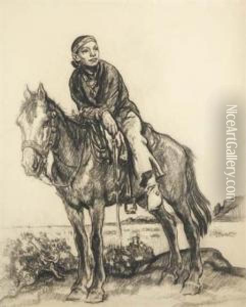 American, - Navajo Boy, Circa1927 Oil Painting - Francis Luis Mora