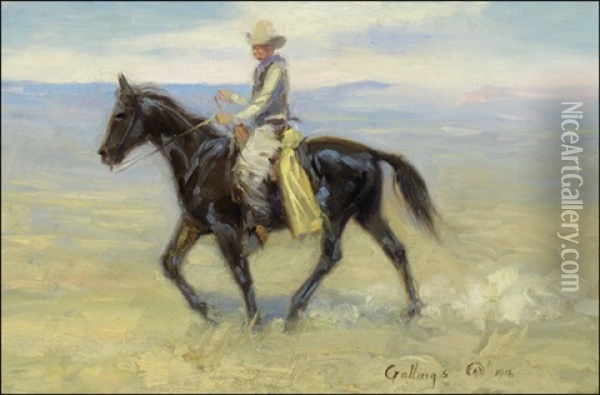 Cowboy Riding The Range Oil Painting - Elling William Gollings