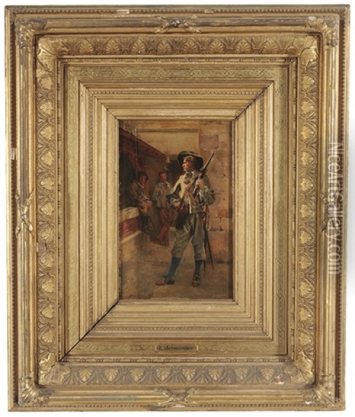 Cavalier In An Interior Oil Painting - Ernest Meissonier