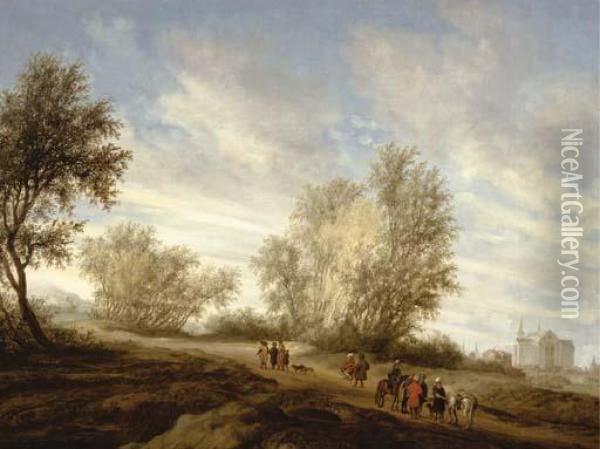 A Wooded Landscape With The Concubine Carried By The Levite From Gibeah Oil Painting - Salomon van Ruysdael
