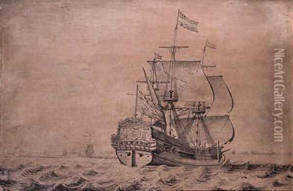 The man-of-war Frisia-Klein Frisia under sail seen from the stern Oil Painting - Wigerus Vitringa