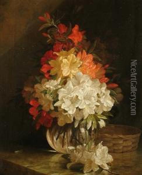 A Still Life Of Flowers In A Vase Oil Painting - John Fitz Marshall