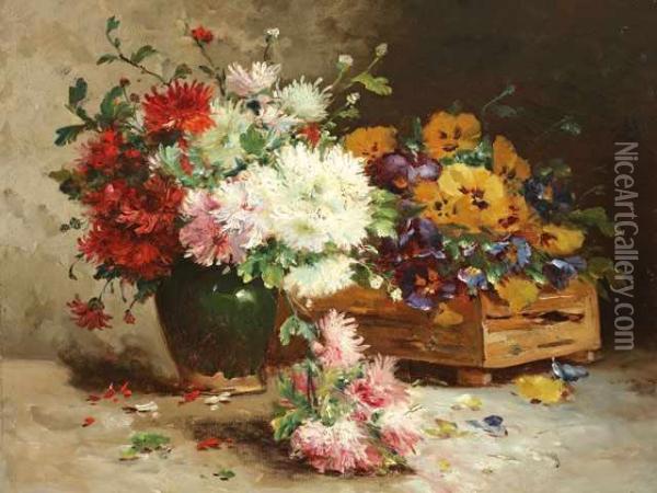 < Vase Etjardiniere De Fleurs Oil Painting - Eugene Henri Cauchois