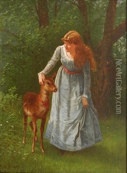 Young Maiden With Doe Oil Painting - Samuel S. Carr