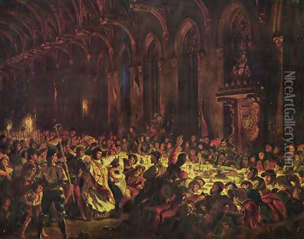Murder of the bishop von Luettich Oil Painting - Eugene Delacroix