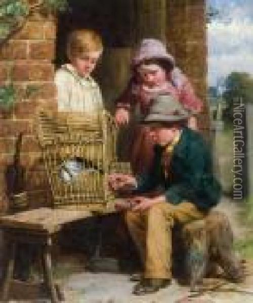 The Bird Cage The Music Lesson Oil Painting - William Bromley