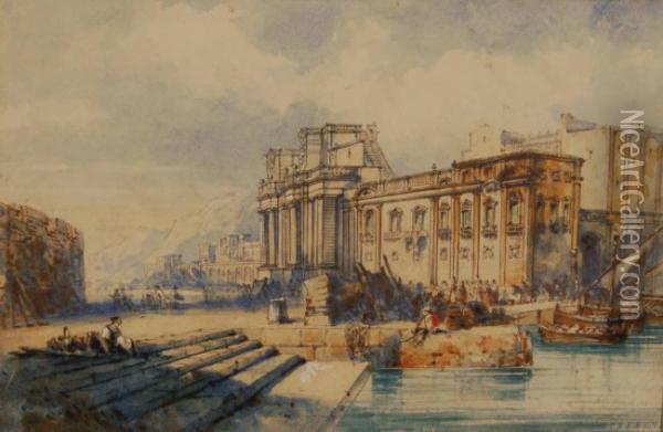 Classicalharbour Scene Oil Painting - William Wyld