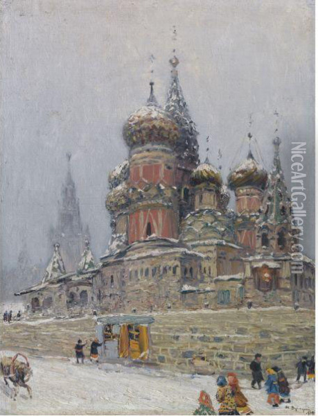 St. Basil's Cathedral In Winter Oil Painting - Nikolai Nikanorovich Dubovsky