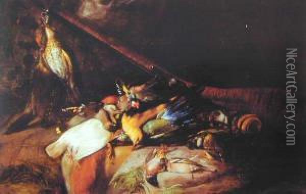 Trofea Mysliwskie Na Tle Krajobrazu Oil Painting - David de Coninck
