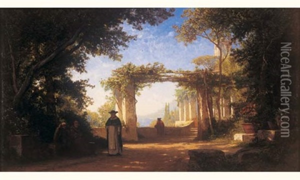 Vue De La Terrasse D'un Couvent Oil Painting - Auguste Paul Charles Anastasi