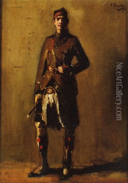 A World War I Soldier In Highland Officers' Dress Oil Painting - John Lavery