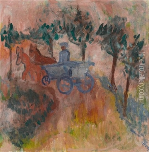 Boerenwagen Op Een Weg (+ Zes Ruiters, Verso) Oil Painting - Hendrik Nicolaas Werkman
