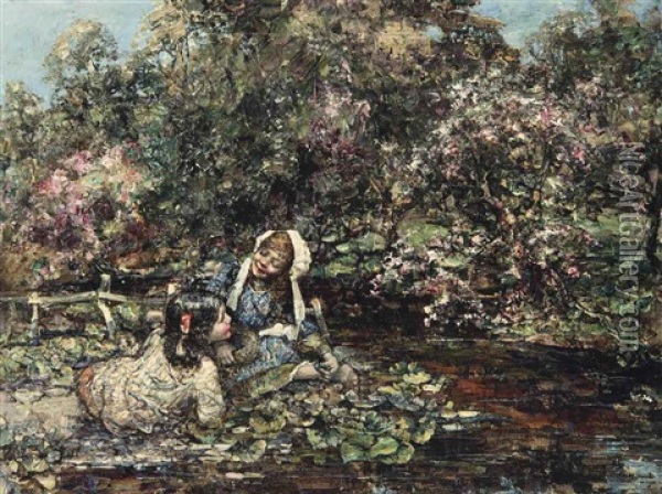 At The River Oil Painting - Edward Atkinson Hornel