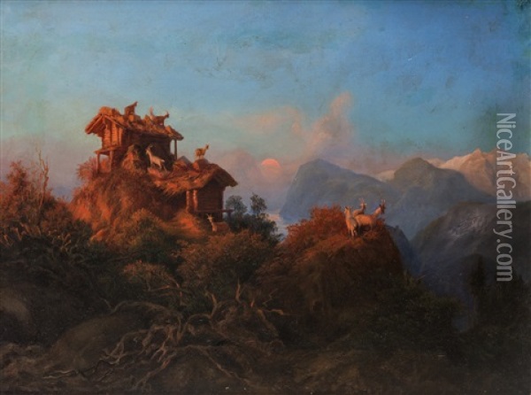 Ibex In The Caucasus Mountains Oil Painting - Paul Von Franken