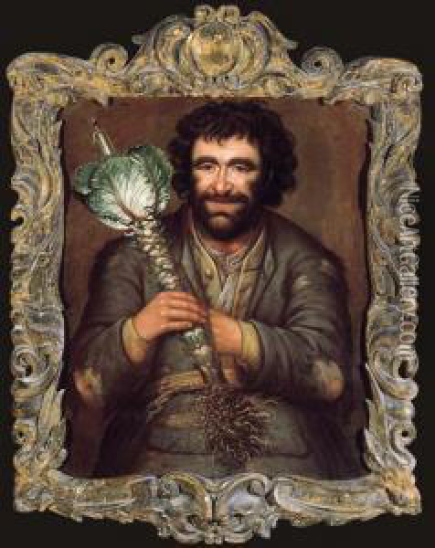 A Gardener Holding A Cabbage With A Candle Oil Painting - Richard Waitt
