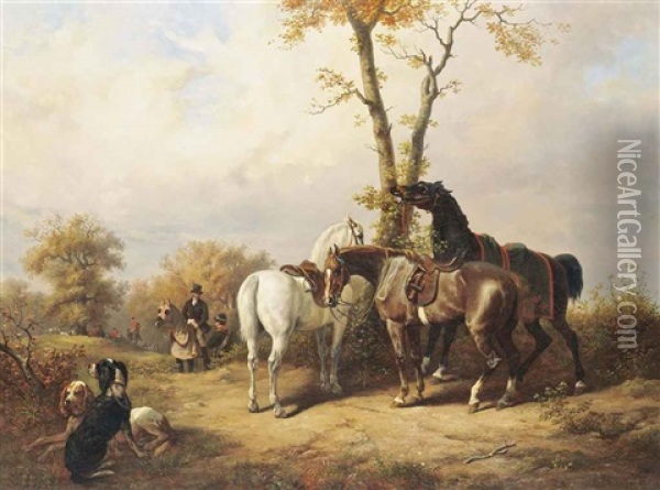 Waiting For The Hunt Oil Painting - Henri d'Ainecy Montpezat