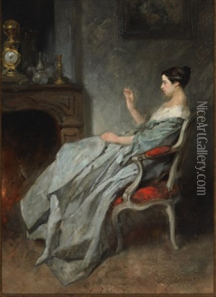 By The Fireplace Oil Painting - Jean Baptiste Fauvelet