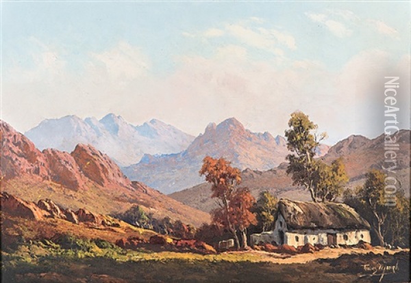 House In A Mountainous Landscape Oil Painting - Tinus de Jongh