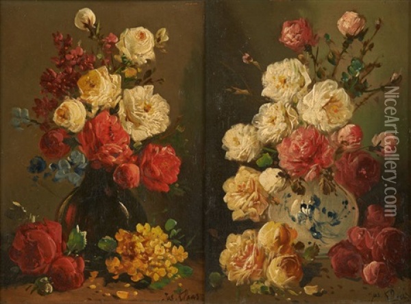 Composition Florale (2 Works) Oil Painting - Henry Schouten