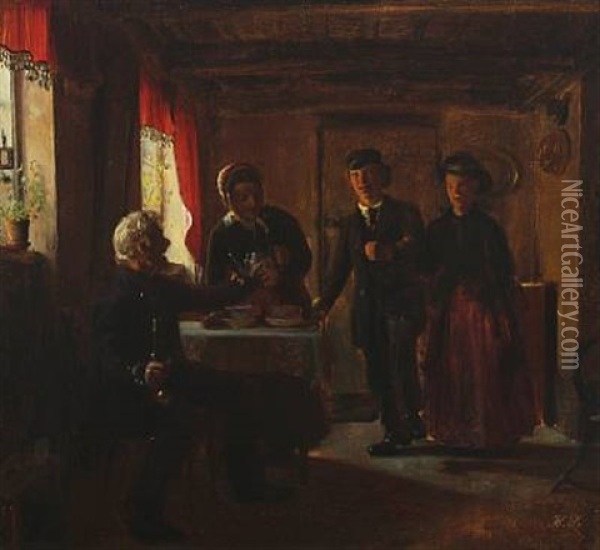 Forlovelsen Oil Painting - Hermann Carl Siegumfeldt