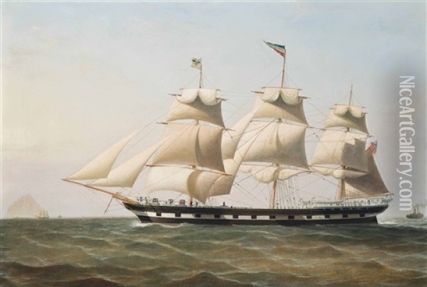 The Full-rigged Ship Daniel Rankin Under Reduced Sail Off Ailsa Craig Oil Painting - William Clark