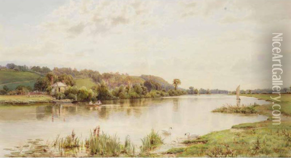 The Thames At Marlow Oil Painting - William Bradley