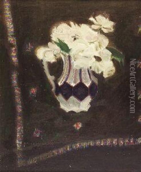 White Roses Oil Painting - Elizabeth E. Bundy