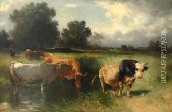 Buhlmayer Herder And Cattle Oil Painting - Conrad Buhlmayer