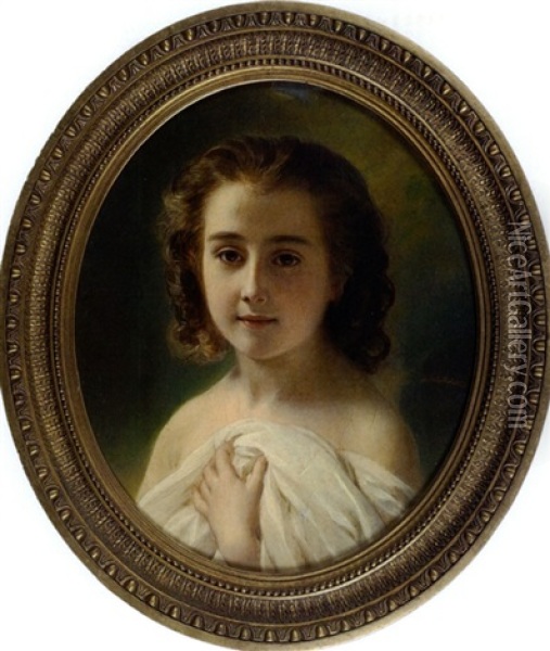 Portrait De Jeune Fille Oil Painting - Hermann Winterhalter